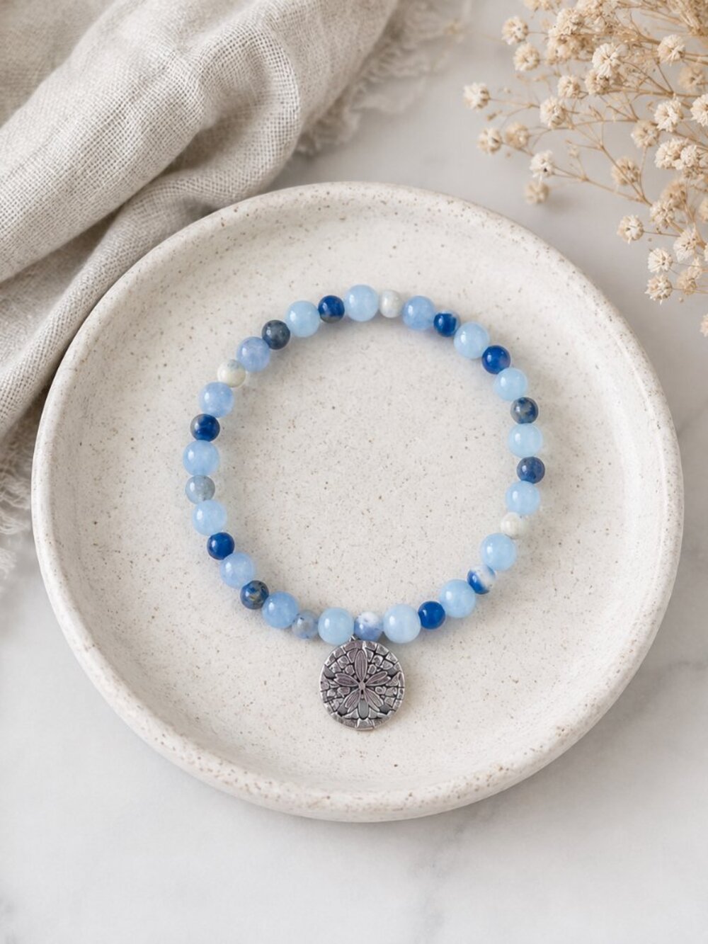 Blue Beaded Bracelet with Sand Dollar Charm | Your Journey | Independence Gift